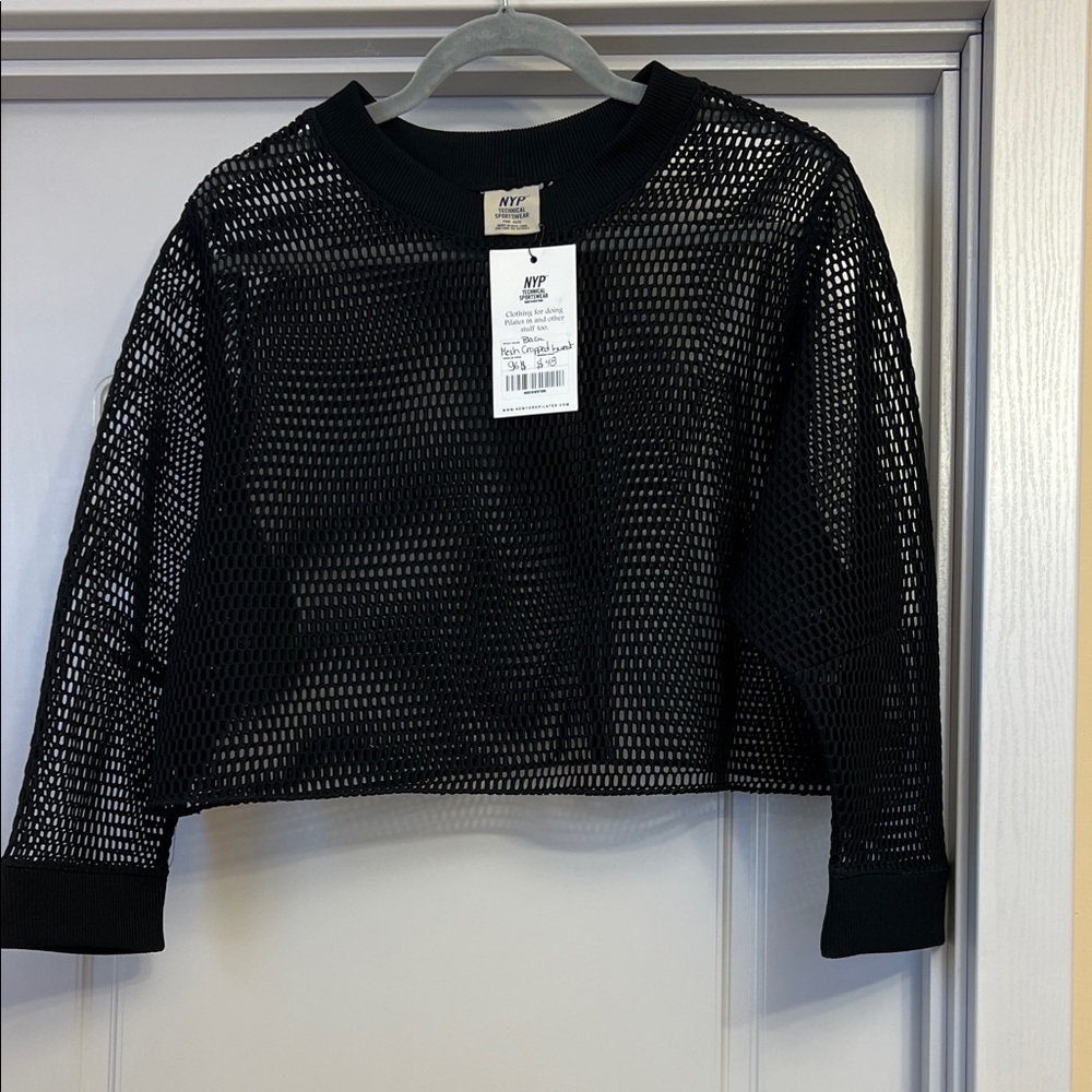 Black Cropped Technical Mesh Long Sleeve Sweatshirt